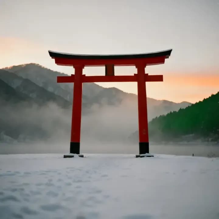 A torii gate in the snow