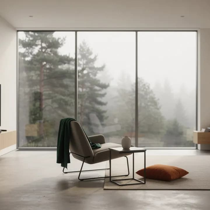 A living room over a foggy forest