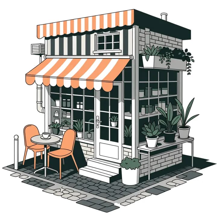 An isometric corner coffee shop